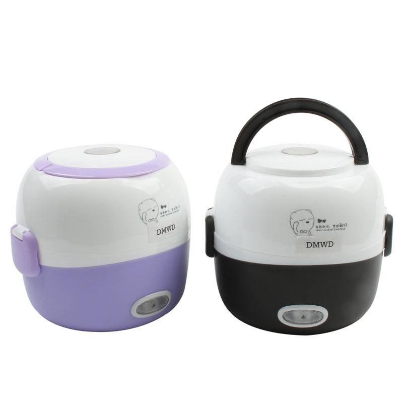 DMWD MINI Rice Cooker Thermal Heating Electric Lunch Box 2 Layers Portable Food Steamer Cooking Container Meal Lunchbox Warmer